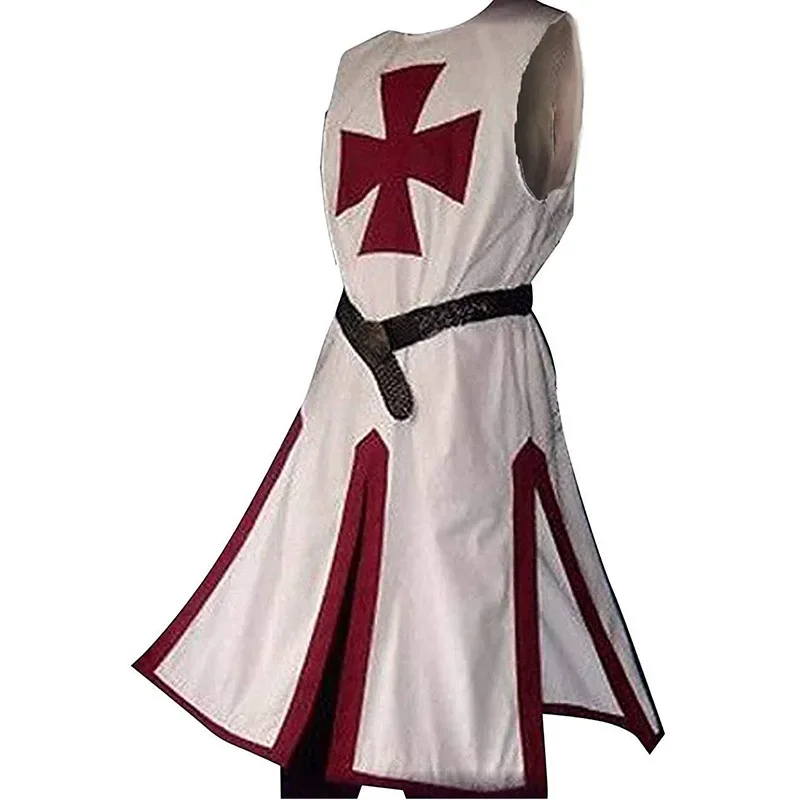 Halloween Costume Knights Templar Clothes Medieval Waist Slit Splicing Men\'s Tops Stage Costumes