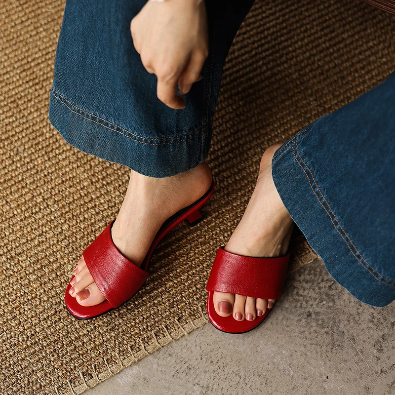 ESVEVA Fashion Women Summer Sandals Shoes Cow Leather Mid Heels Slippers Pointed Toe Slingback Pumps Shoes Dress Party 34-40 image 4