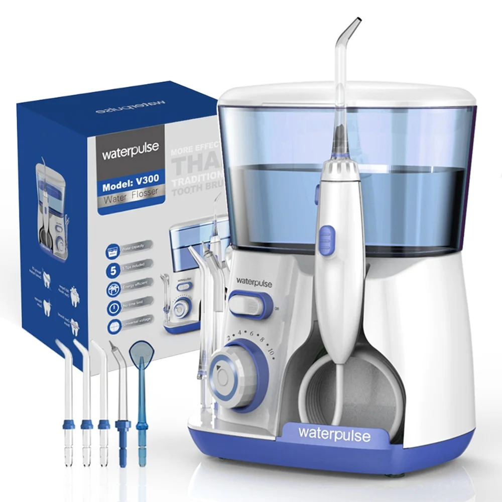 

Waterpulse Electric Water Flosser Oral Irrigator, Water Flossing Teeth Cleaner with 800ML Large Capacity, 10 Modes & 5 Jet Tips