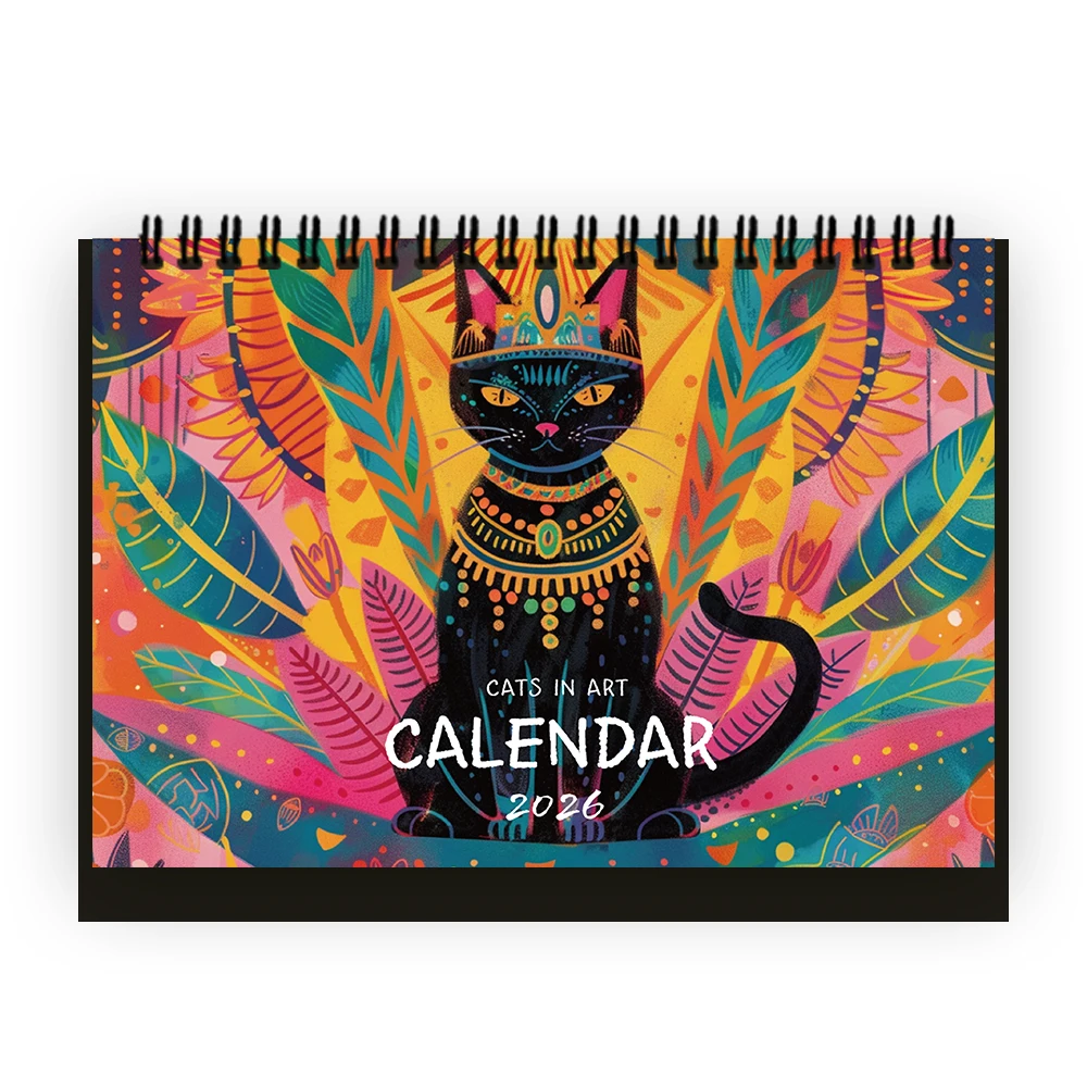 

1 шт. 2026 мультяшный календарь с рисунком кота, ежемесячный планировщик на 12 месяцев, настольный календарь, идеальный подарок на день рождения, Рождество, Новый год