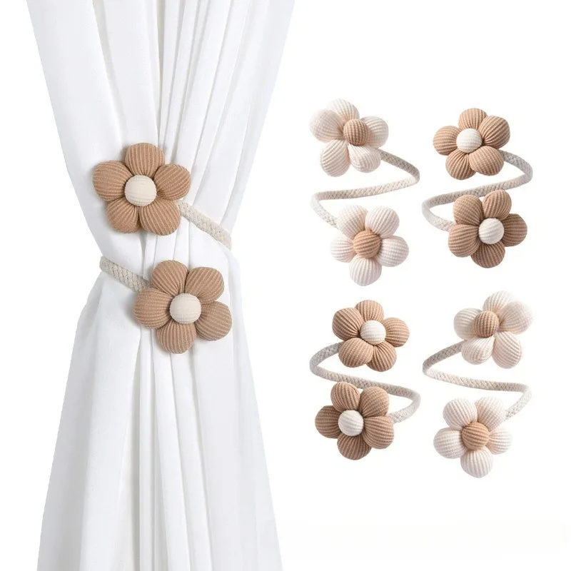 Cute Flower Twist Curtain Tiebacks, Colorful Kids' Room Decor, Punch-Free Adjustable Soft Furnishings Accessories.