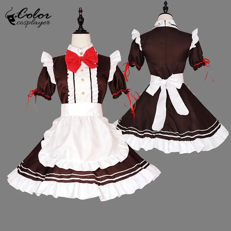 Color Cosplayer Brown Lolita Dress Suit Maid Cosplay Costume Apron Coffee Servant Uniform Anime Lolita Bow Short Sleeved Dress