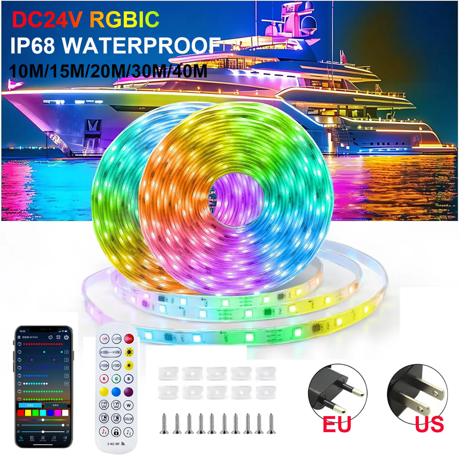 

Наружная водонепроницаемая светодиодная лента Rgbic DC 24 В 15 метров 20 м 10 м 30 м 40 м Smart App Control Светодиодная лента Светодиодная подкладка Освещение комнаты