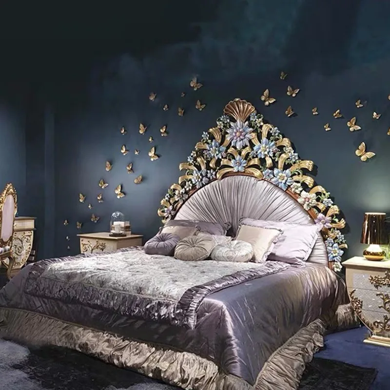 Customized European Royal Luxury Solid Wood and Fabric Bedroom Furniture Set Classic Antique Style King Size Bed - view 5