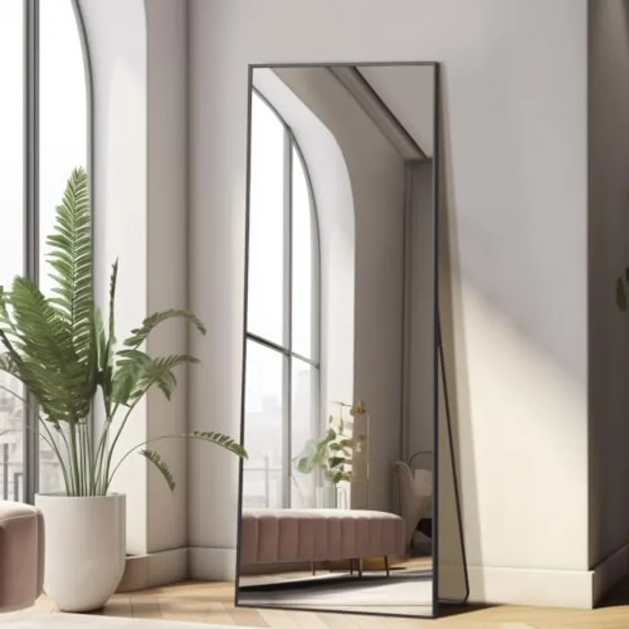 

56"x18" Full Length Mirror Floor Mirror with Stand Hanging or Leaning Aluminum Alloy Frame Full Body Mirror for Bedroom Living