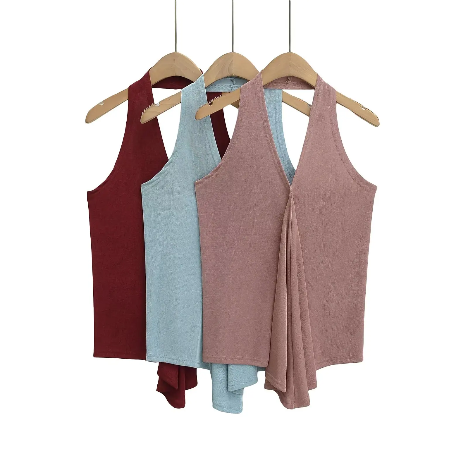 توب نسائي صيفي مثير بحمالات رقبة، بتصميم رقبة على شكل V وبدون أكمام وبدون ظهر، بقصة ضيقة وشخصية رقيقة، بنمط الشارع، بلون نقي ...