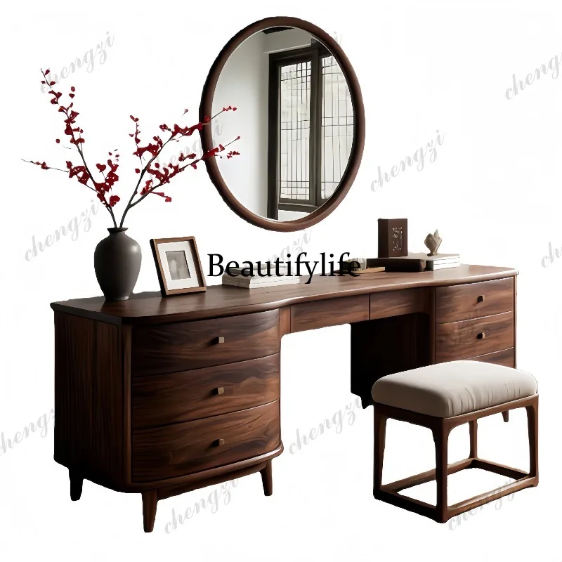 New Chinese-style solid wood dresser, dressing stool combination bedroom, light luxury ash wood desk