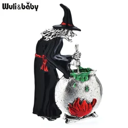 Wuli&baby Vintage Witch Brooches For Women Enamel Making Potion Old-women Figure Party Casual Brooch Pins Gifts