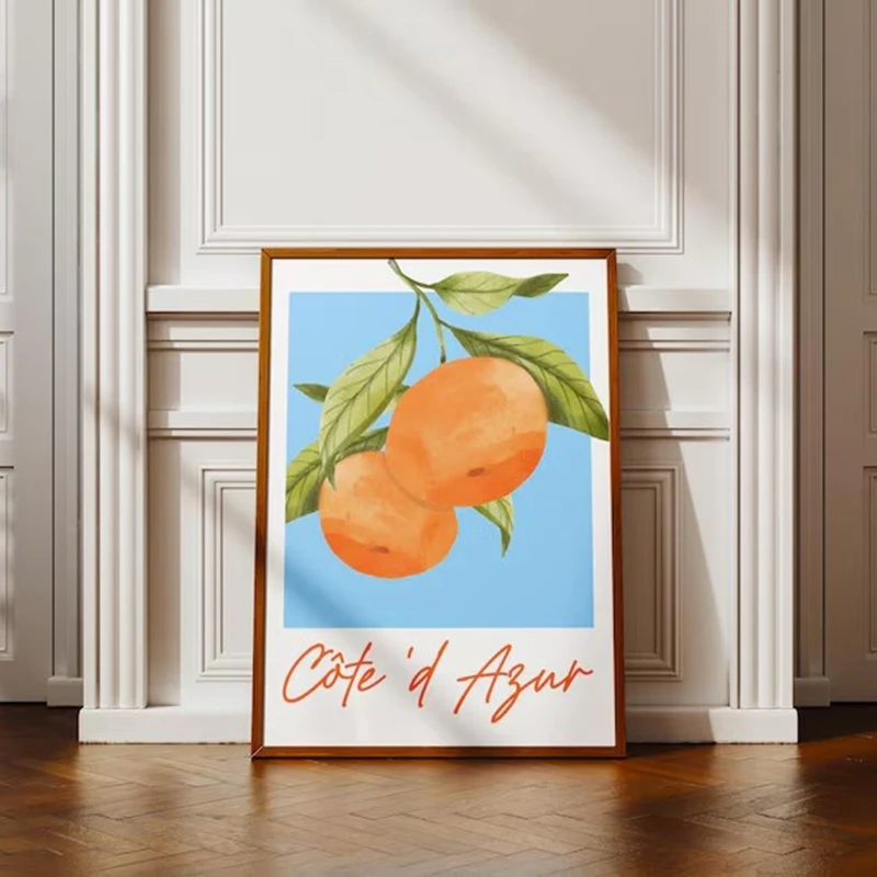 

Côte D'Azur Print Frameless Canvas Colorful Poster - Orange Flat Design Style - Cute Apartment Decor Aesthetic Wall Art Poster