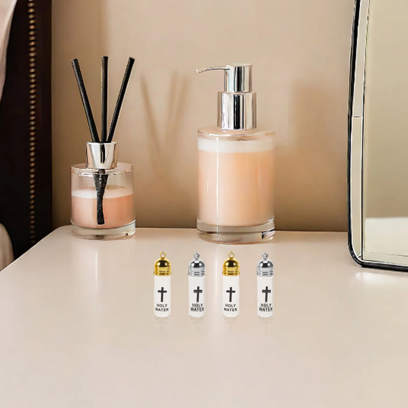 6Pcs Small Holy Water Glass Bottle Premium Clarity Embellished Refillable Baptism Wedding Church Decoration Container