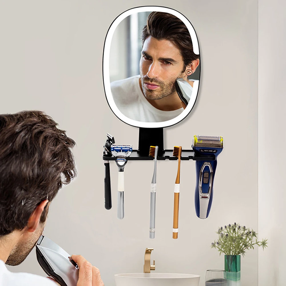 Specchio da doccia a LED senza nebbia per rasatura con supporto per rasoio, specchio da bagno rimovibile a prova di ruggine con aspirazione per doccia a specchio senza nebbia