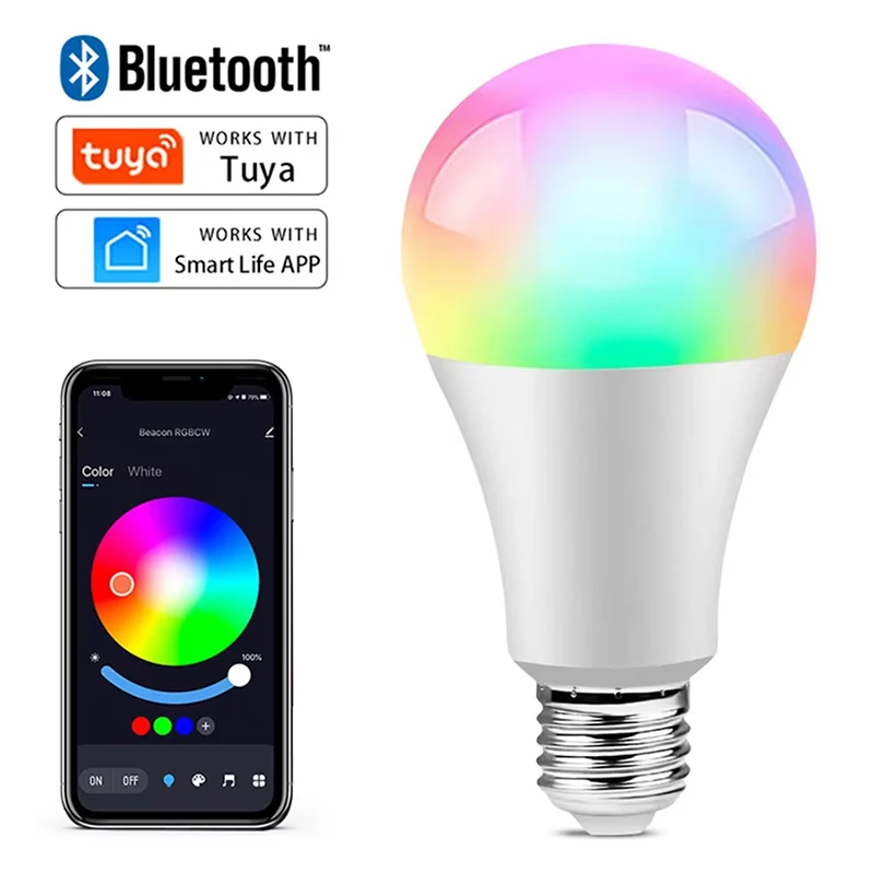 Tuya APP Bluetooth Smart WiFi RGB LED Bulbs Music Sync Dimmable Colourful RGB+CCT E27 LED Lamp For Bedroom Party Decor Lighting