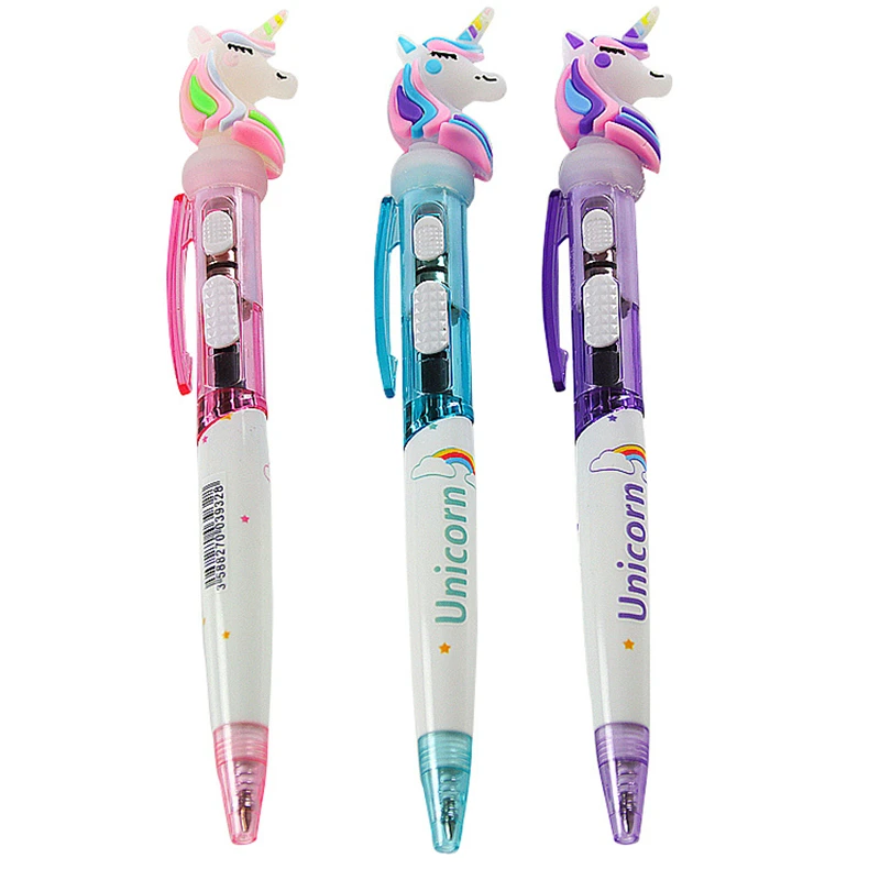 Ballpoint Pen Luminous Light Pen Creativity Push Ballpoint Pens School Writing Supplies Stationery Unicorn Children Gifts