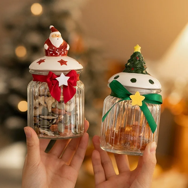 Transparent Glass Dessert Candy Box Christmas Tree Santa Chocolate Nuts Snacks Storage Box Wedding Party Favors Gifts Dispenser