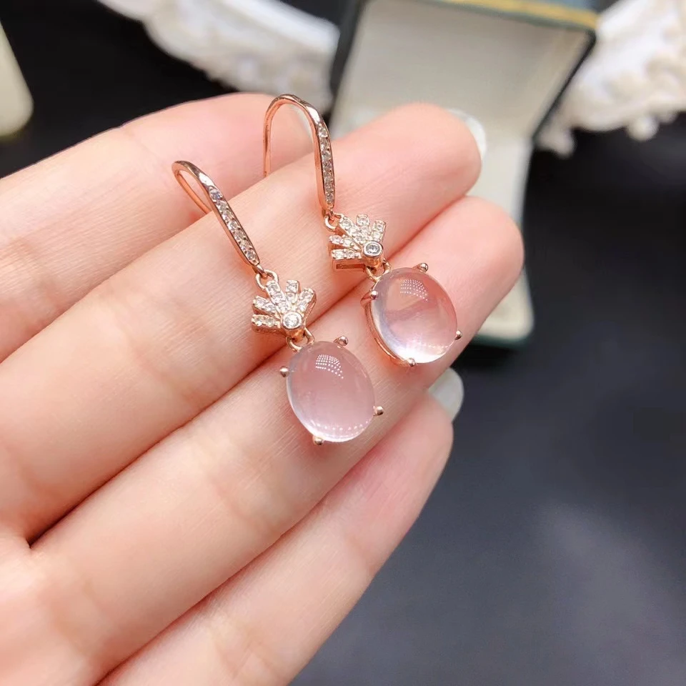 KJJEAXCMY Brand Boutique Jewelry 925 Sterling Silver Inlaid with Natural Pink Crystal Furong Stone Women's Luxury Earrings Girls