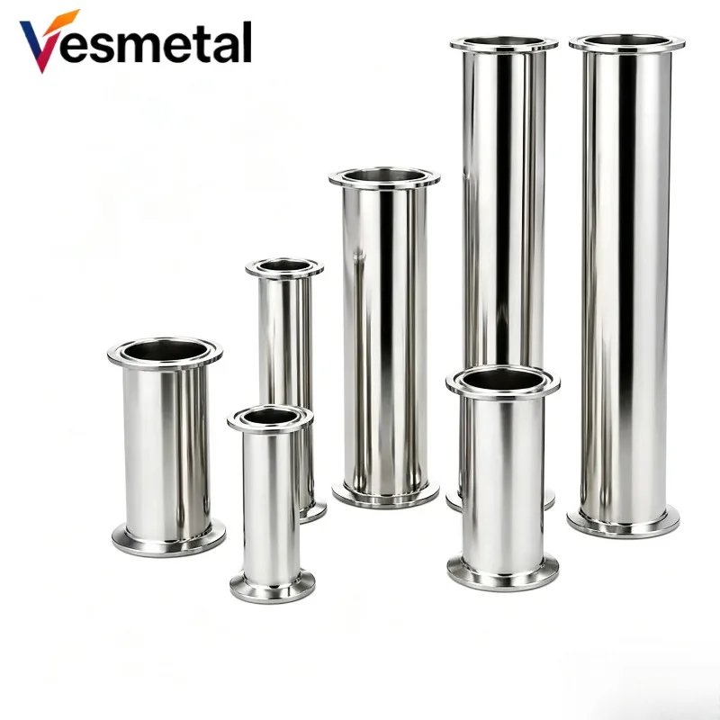 3/4', 1', 1.5', 2', 3' (19-76mm) SS304 Sanitary Tri-Clamp Straight Spool Tube with Ferrules, Pipe Lengths: 100/200/300/500mm