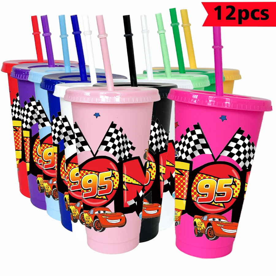 

12pcs/pack Disney,Lightning McQueen,Racing 26oz Colored Plastic Tumbler Birthday Party Drinking Utensils Juice Coffee Mug