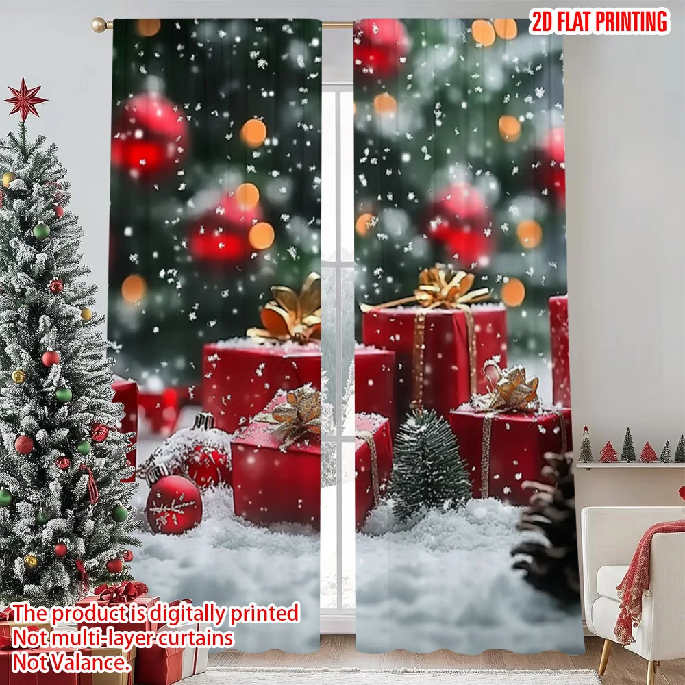 

2pcs 2D flat printing Merry Christmas Popular Window Drapes Snowflake tree gift Versatile Polyester Without Electricity Birthday