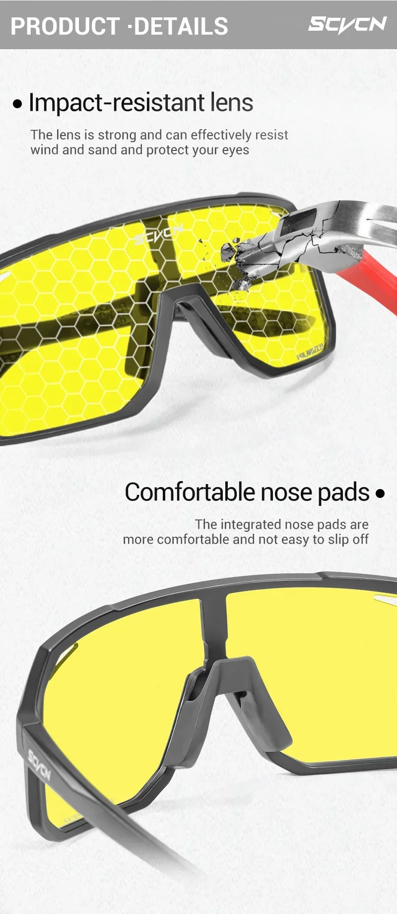 SCVCN Nachtsicht Sonnenbrille Radfahren Fahren Gläser Mode Y2K Trave Gläser UV400 Mtb Angeln Sport Brille Übergroßen Mann – Detail 8