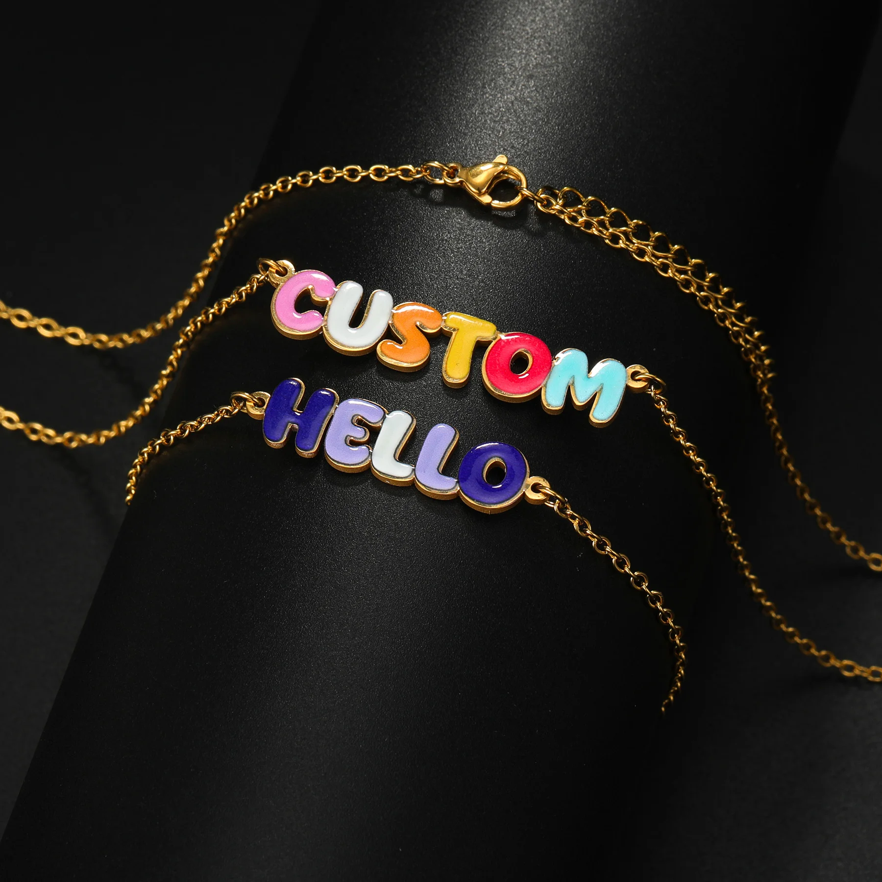 Atoztide Personalized Custom Name Necklace for Women UV Color Printing Initials Letter Stainless Steel Nameplate Jewerly Gift