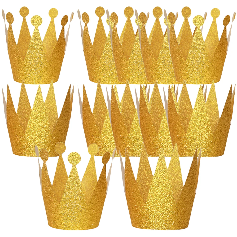 

12 Pcs Birthday Hats Crown Glitter Kids Party Crowns Hats Decorations Golden Paper Adult Children Headdress Prop