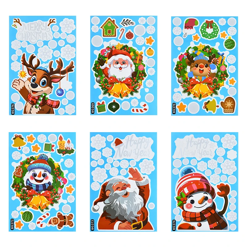 1Sheet Christmas Window Stickers Santa Claus Elk Snowflake Wall Sticker For Kids Room Decor Christmas Party Decorations New Year