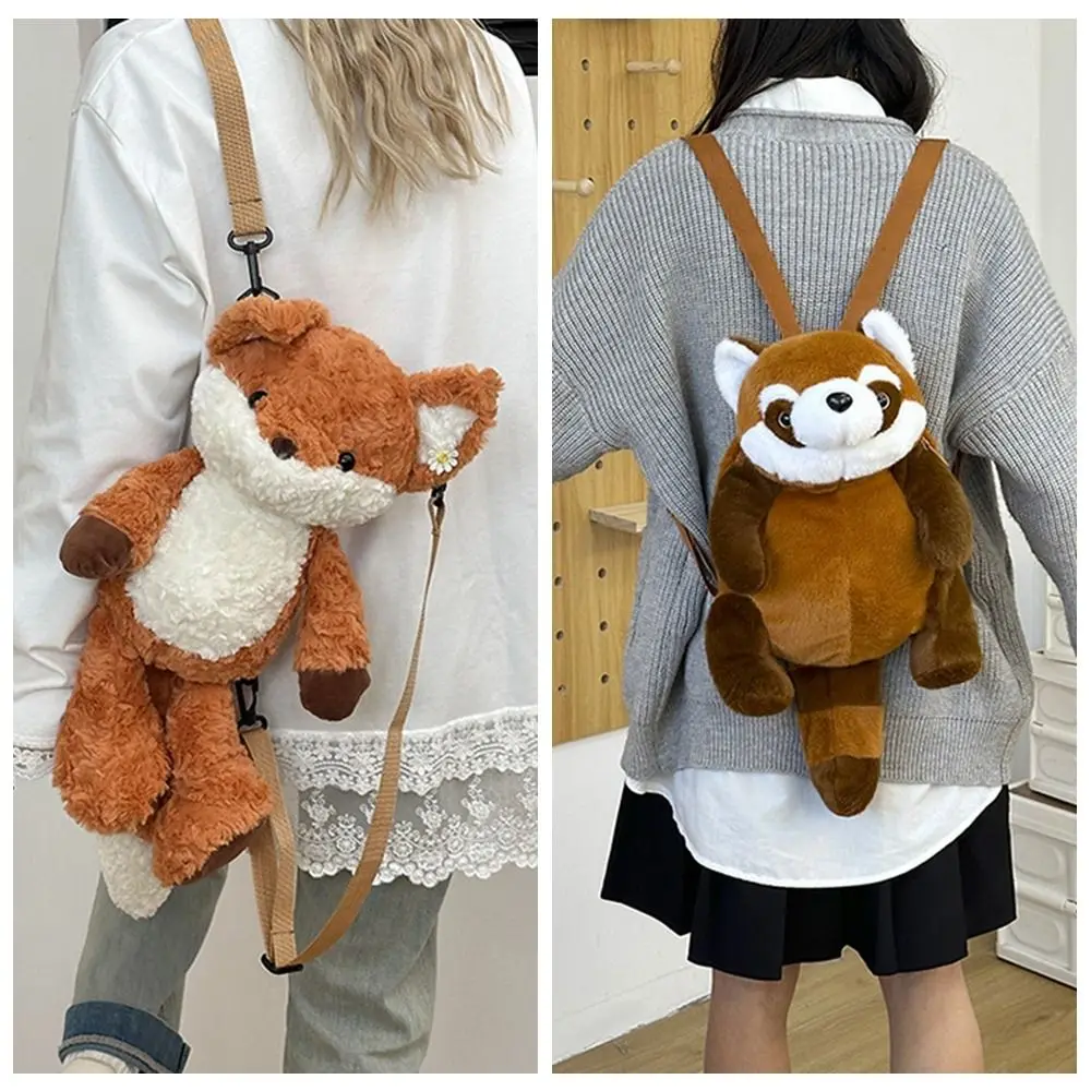 

Милый плюшевый рюкзак с кавайной пандой, маленький енот, мягкая сумка на плечо с животными, коричневая мягкая игрушка, детская школьная сумка, подарки на день рождения