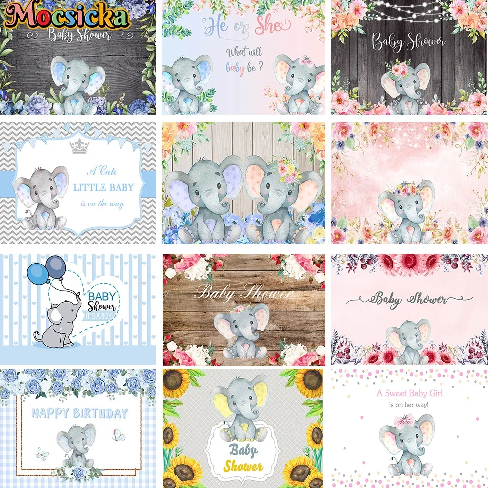 

Elephant Baby Shower One Birthday Party Photography Background Poster Boy Girl Photos Studio Decoration Photographic Backdrop