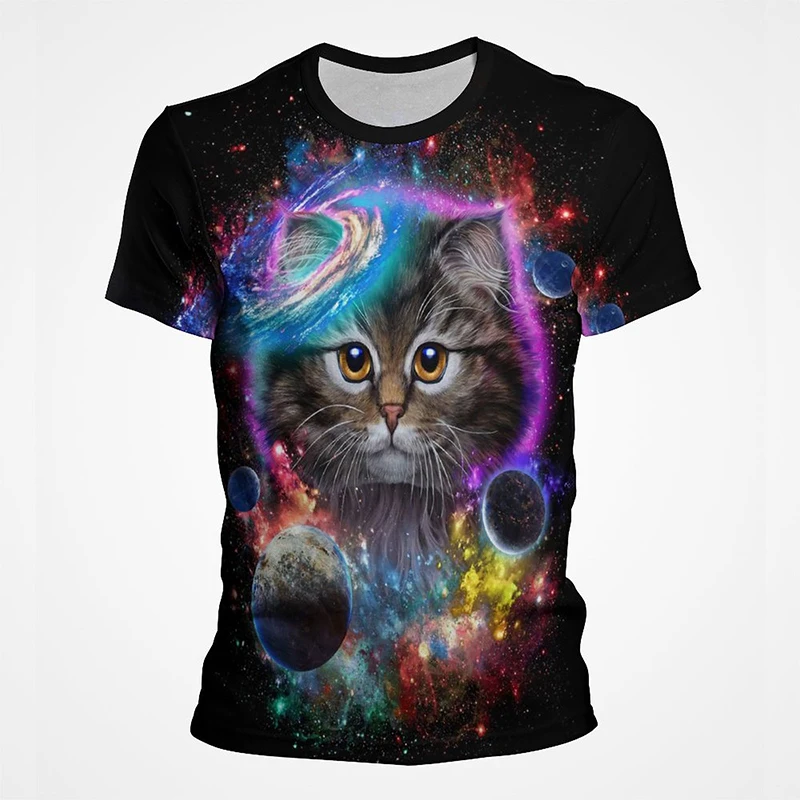 3D-Druck Bunte Lustige Katzen-Grafik T-Shirts für Männer Sommer Kurzarm Herren Tee Tops Mode Lässig Übergrößen Streetwear – Detail 9