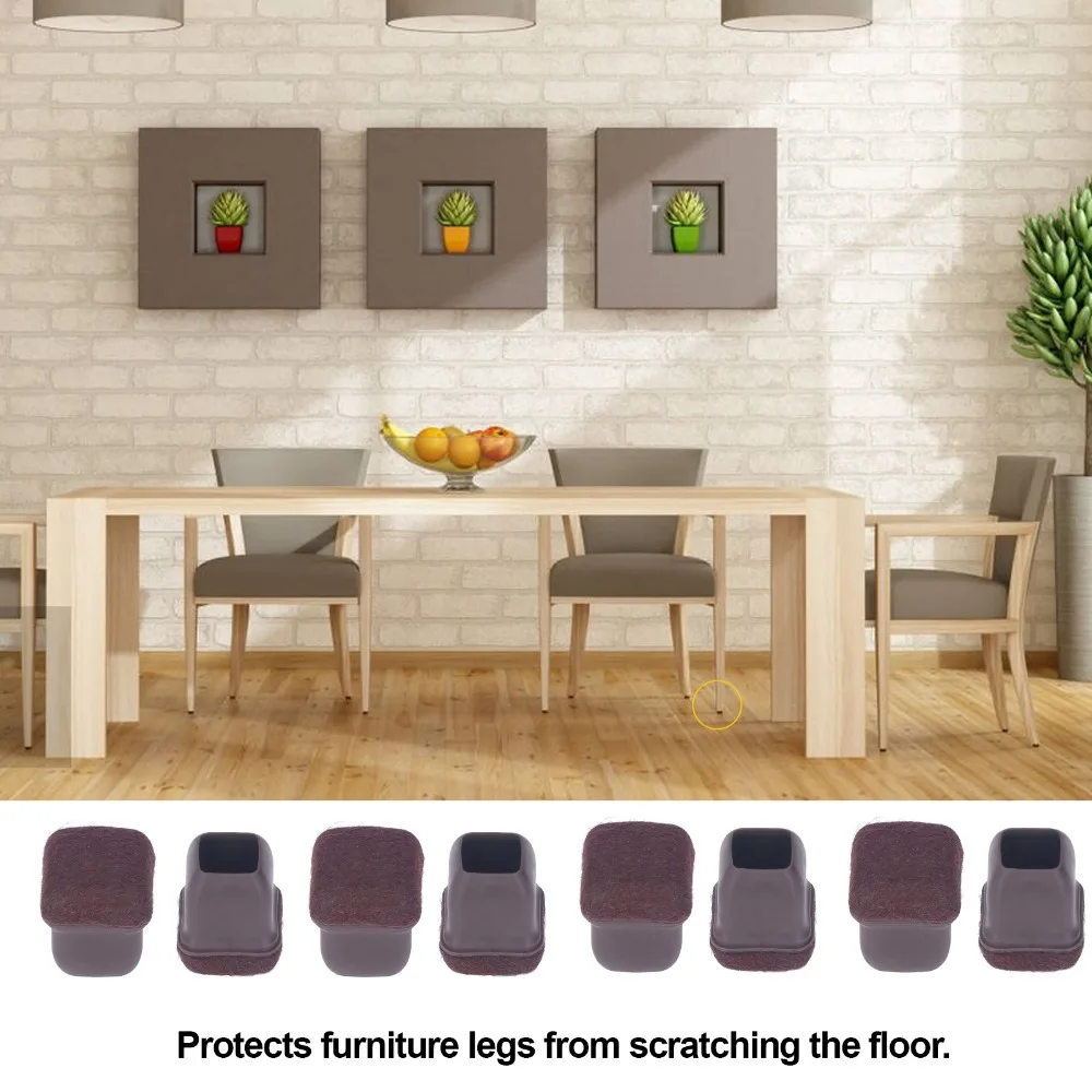 8pcs Rectangle Shape Chair Leg Covers TPE Material Brown Color Floor Protectors Anti-Scratch Protectors Indoor Furniture
