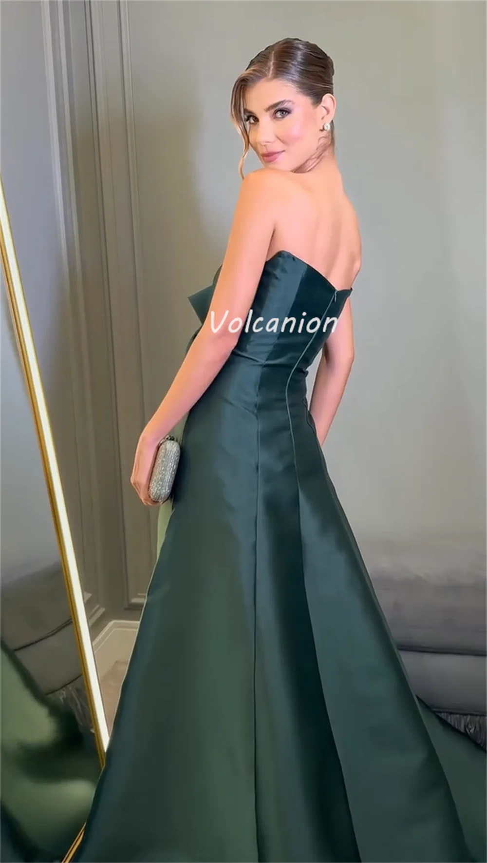 Customized High Quality Exquisite Charmeuse Bow Ruched A-line Strapless Long Dresses Bespoke Occasion Dresses Elegant Simple