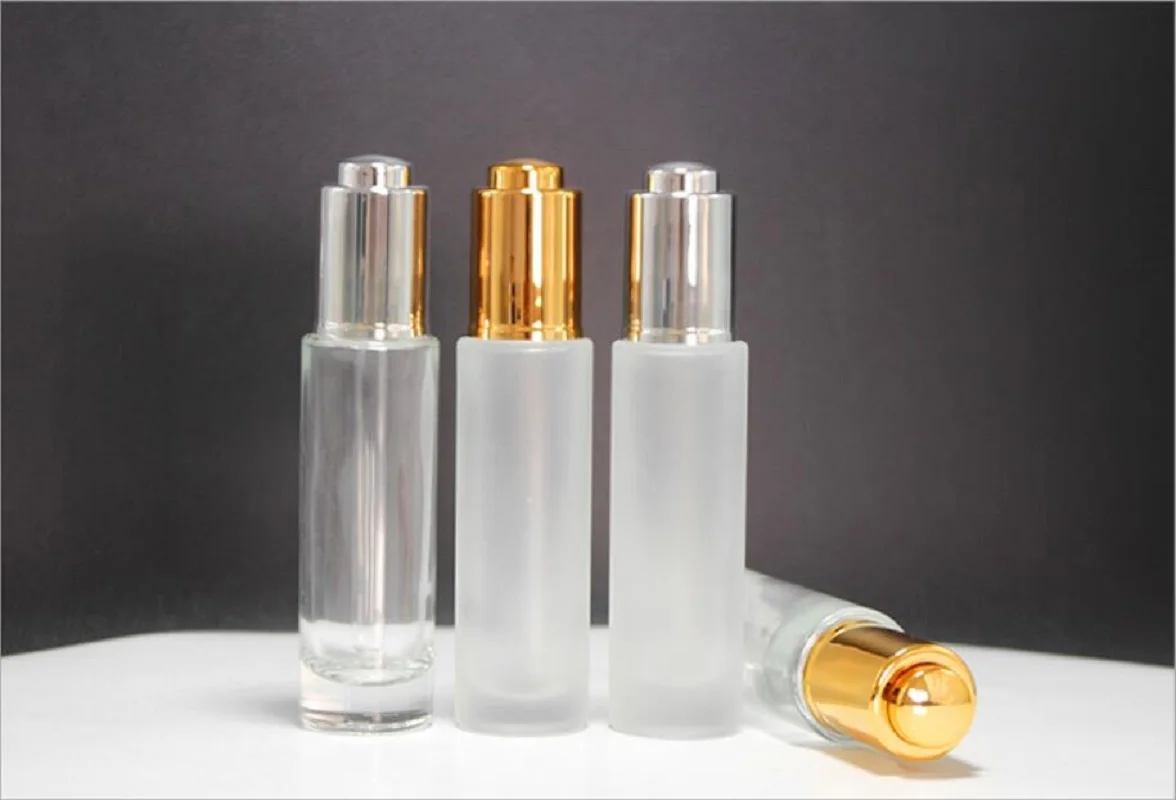 30ML clear frosted glass bottle Pump Dropper Lid  Essential Oil Liquid  Eye Serum Toner whitening skin care cosmetic packing