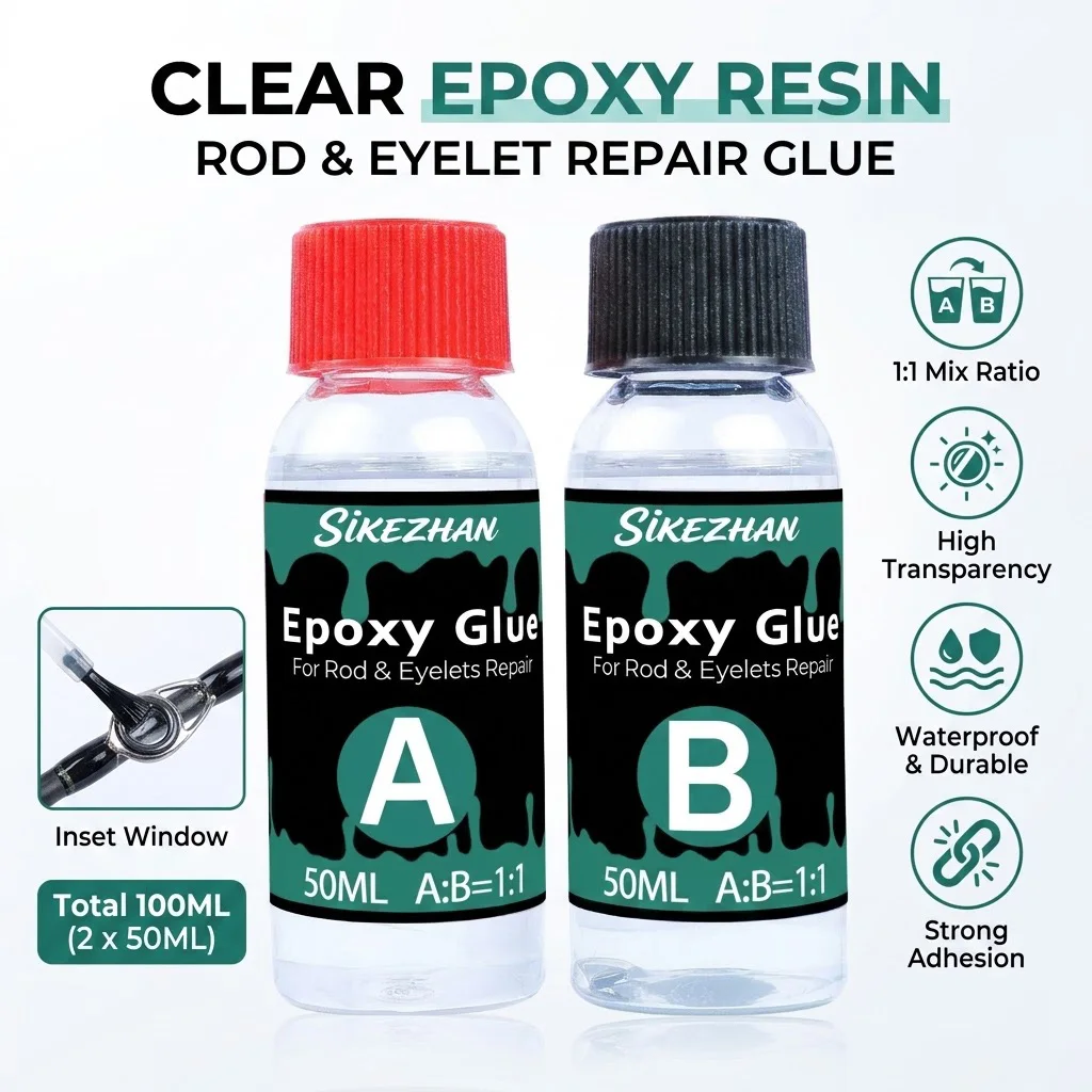 Clear 2-Part Fishing Rod Epoxy Repair Glue Kit, Strong A+B Adhesive for Rod Guides & Tips, Water-Resistant Gap Filling Bond