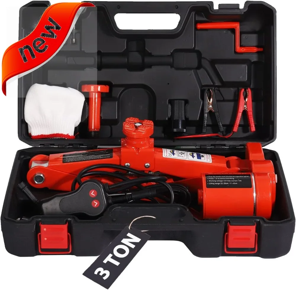 

3-тонный комплект электромобильного домкрата 12 В, портативный ножничный домкрат для седана, внедорожника, замена шин, дорожный аварийный подъем, диапазон 5,5-16,54 дюйма, красный