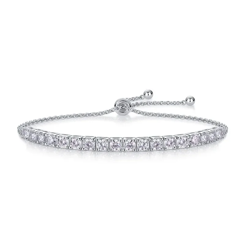 

S925 Silver 3-5mm Iced Moissanite Tennis Bracelet Adjust14-20CM Women ewelry White Gold Plated Bling Link Bracelets Pass Tester