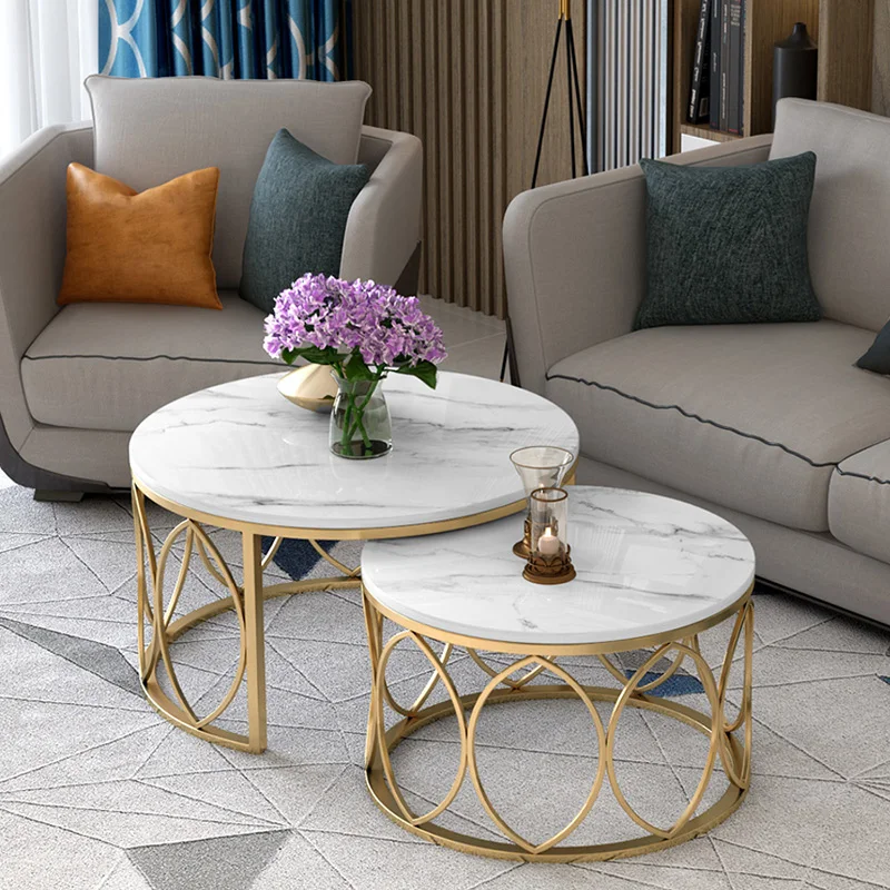 Modern Luxury Coffee Tables White Gold Japanese Round Coffee Tables Design Marble Table Basses De Salon Decoration Accessories