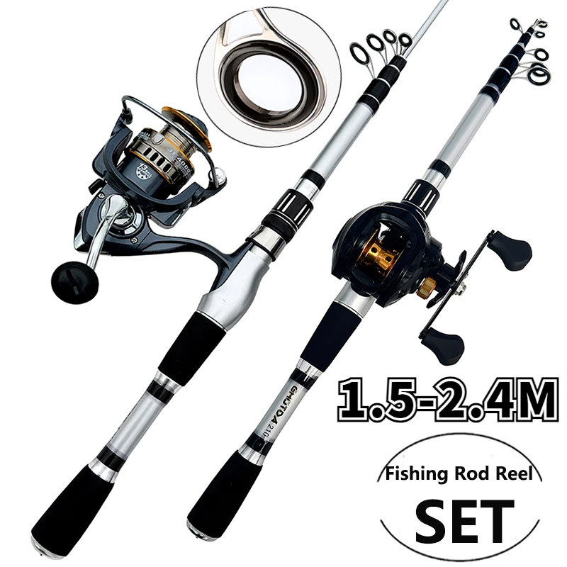 Telescopic Fishing Rod 1.5M-2.4M and 2000/3000/4000 Series Spinning Reel Kit Max Resistance 3-8kg Pesca Left/Right Hand Swap