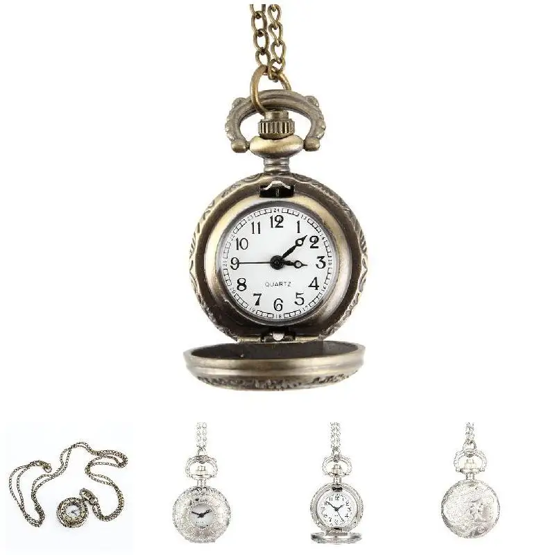 Fashion Vintage  Alloy  Number Dual Time Display Clock Necklace Chain Watches Birthday Gifts