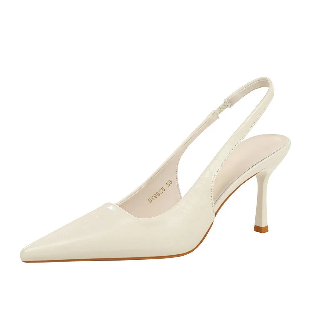 European and American Style Empty Back Strap Stiletto High Heels Pointed Head Shallow Mouth High-end External Women's Sandals