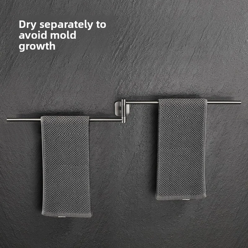 Rotating Towel Rack Solid Brass Double-Rod Towel Bar Compact Wall-Mounted Bathroom Towel Storage Rack