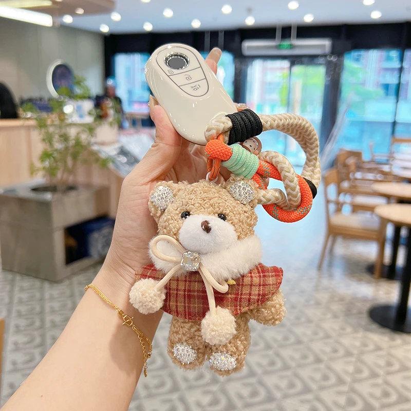 Cute and Silly Shawl, Looped Teddy Bear, Keychain, Creative Rope Woven Bag, Fashionable Car Keychain, Pendant, Couple Gift