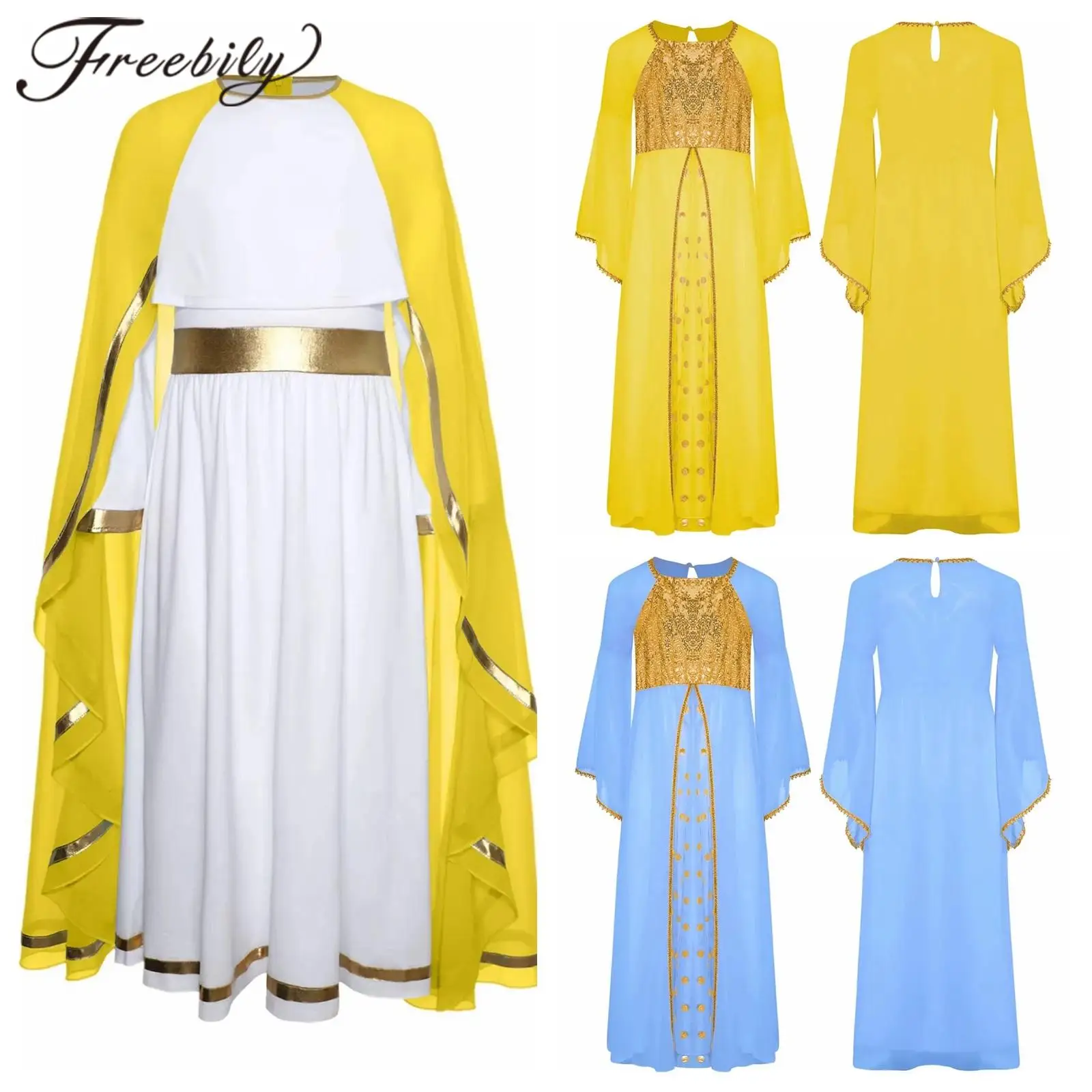 

Костюмы Мэри на Рождество для девочек с накидкой, детское карнавальное платье на Хэллоуин, библейские тематические вечеринки, нарядное платье для косплея