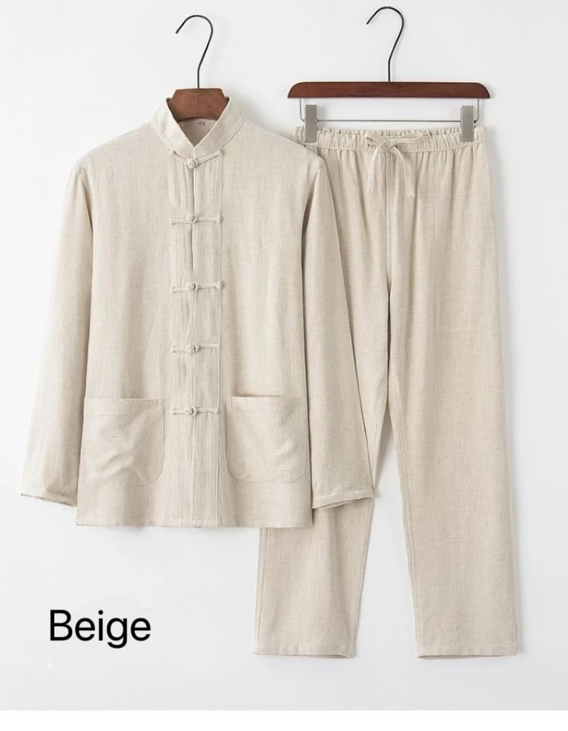 Chinese Style Zen Clothes Cotton Linen Tang Suit Men Long Sleeve Set Loose Tai Chi Clothes Buddhism Shaolin Monk Kung Fu Wear