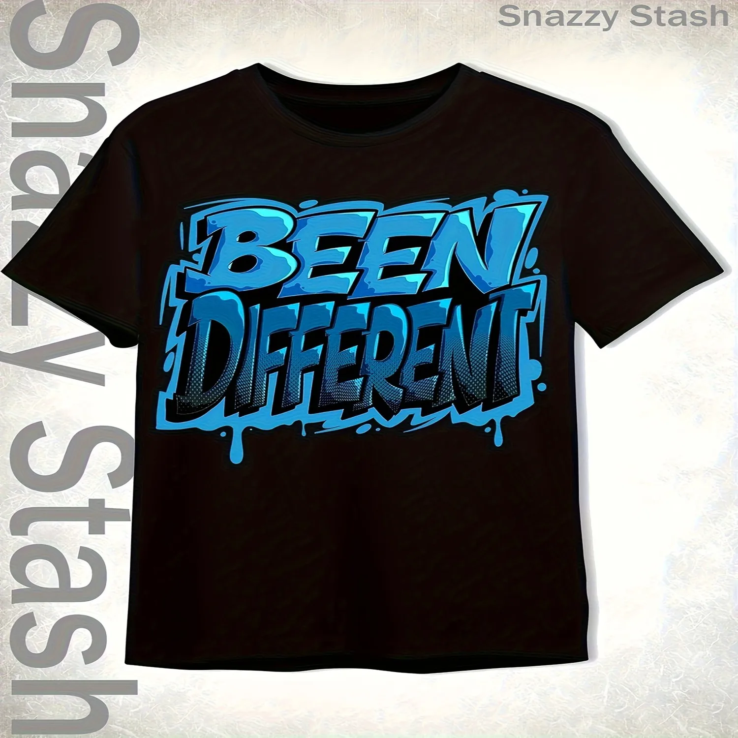Men's Been Different Graffiti Drip TShirt Turquoise Blue Black Urban Streetwear Tee with White Blue Paint Splatter Design BEEN DIFFERENT Slogan Round Neck Casual Shirt for Casual TtireCasual Su Gift for him, Retro graphic tee