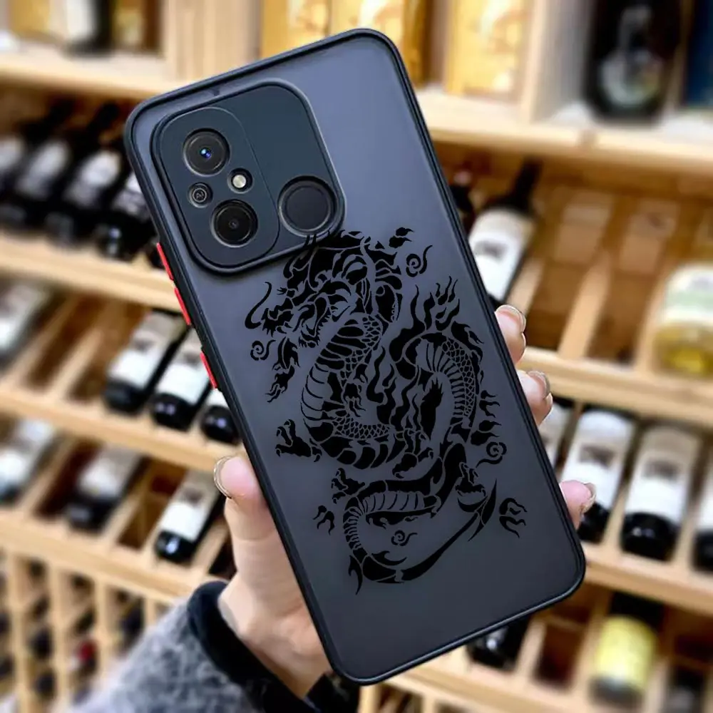 Matte Phone Case for Redmi A1 K40 GAMING K30 K30S K20 10X 10C 10 9C 9T 9A 9 8 7 6 5 PRO 4G 5G Case Line Drawing Chinese Dragon