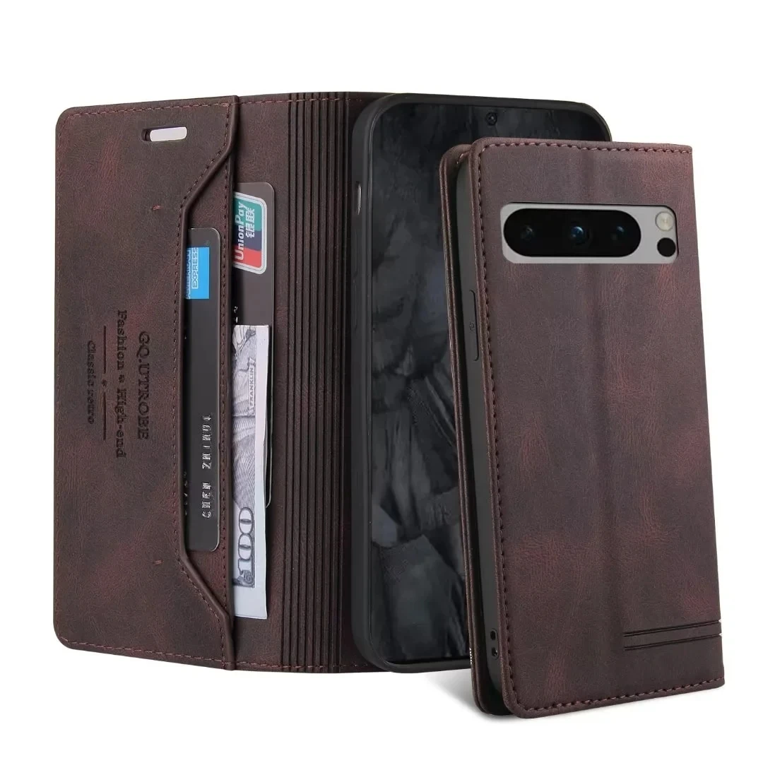 Anti theft Brush Flip Leather Case for Google Pixel 10 9 Pro XL 10A 9A 8 7 6 Pro 8A 7A Stand Card Solt Wallet Phone Etui Cover