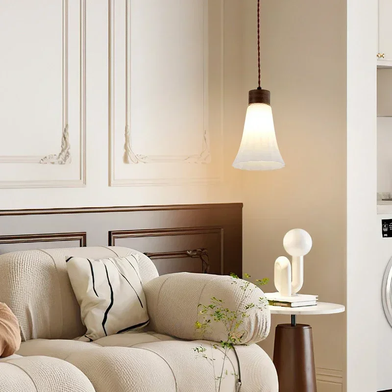 SANDYHA Vintage noir noyer suspension LED lustre simple tête plafonnier pour salle à manger chambre décor à la maison