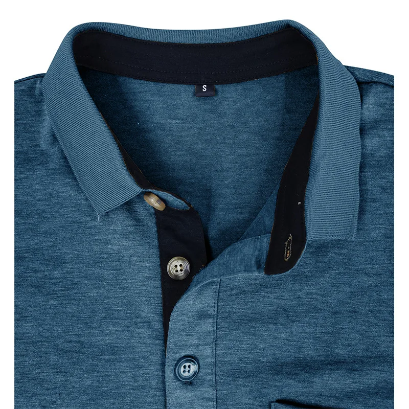 Frühling Trend männer Langarm Casual T-shirt Solide Revers Button Up Pullover Tops Herbst Drehen Unten Kragen Bodenbildung Polo-Shirt – Detail 34