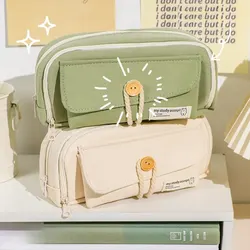 Cute And Convenient Canvas Pencil Case Large Opening Capacity for Student Supplies Cosmetics Travel Handbag 1pc