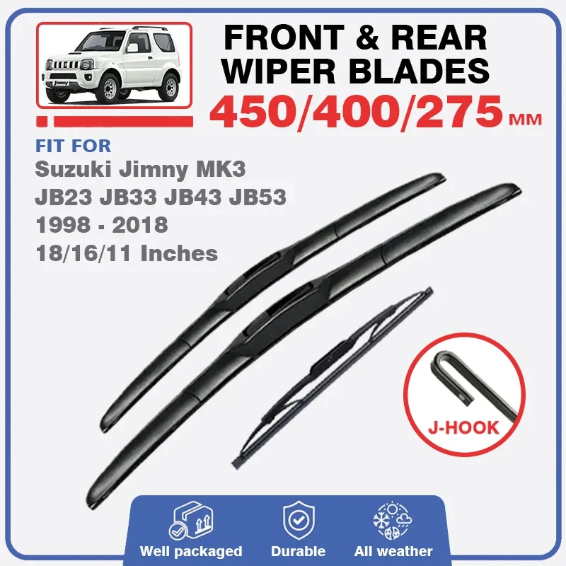 Set For Suzuki Jimny MK3 JB23 JB33 JB43 JB53 1998 - 2018 Front Rear Wiper Blades Kit Windshield Windscreen Window Accessories